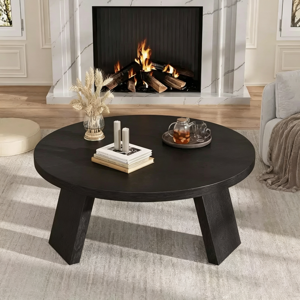 Table basse ronde de 85 cm, table d'appoint moderne en bois avec 3 pieds robustes pour petits espaces, montage facile