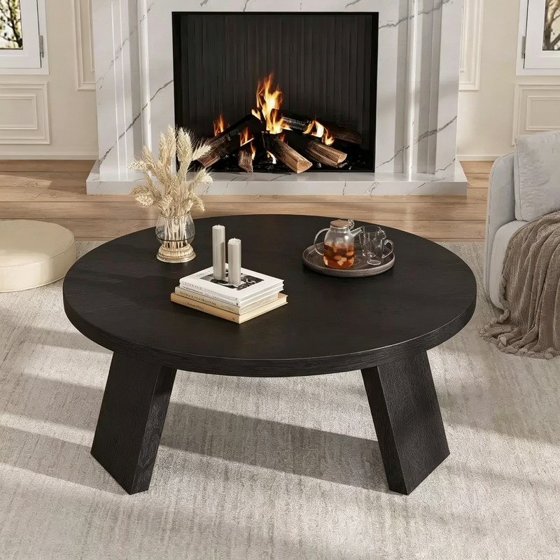 Table basse ronde de 85 cm, table d'appoint moderne en bois avec 3 pieds robustes pour petits espaces, montage facile