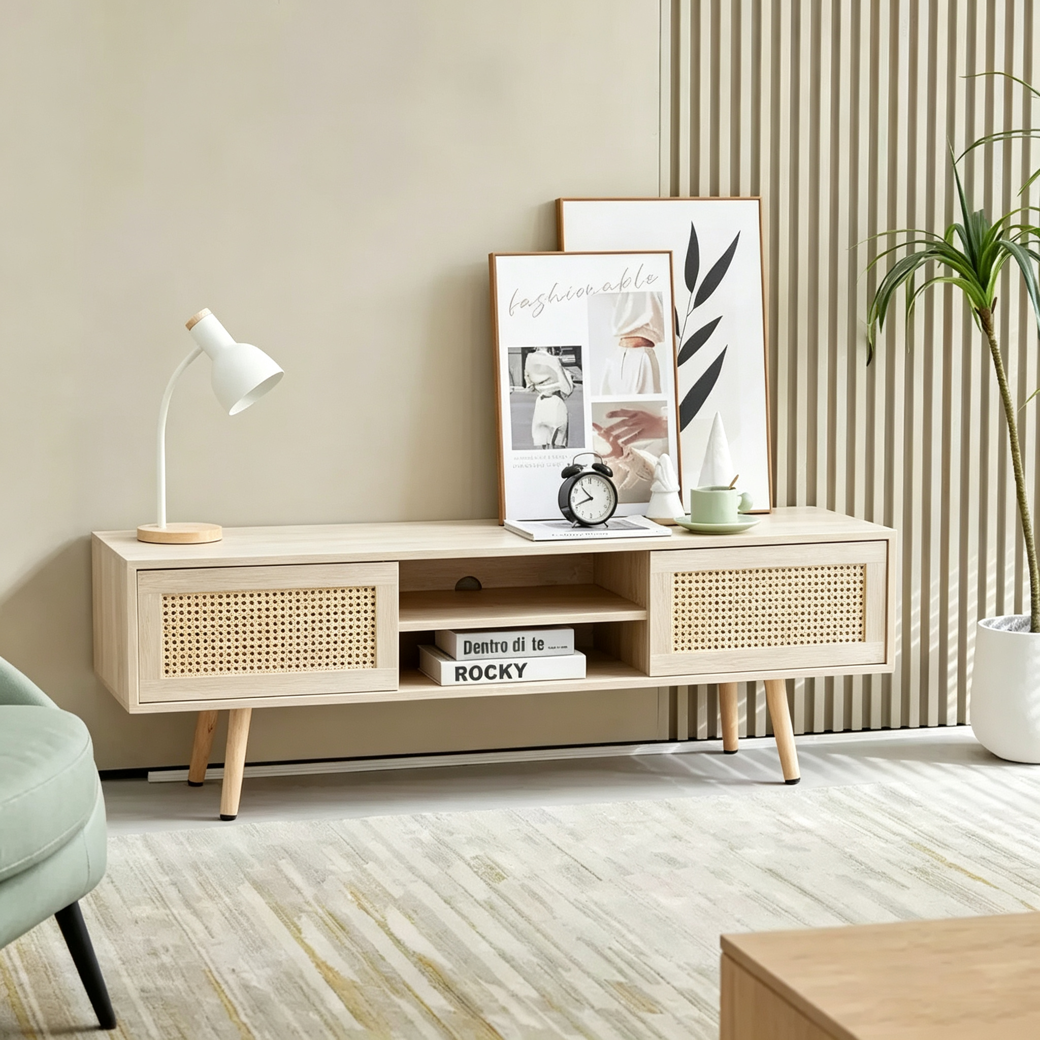 Meuble TV en rotin blanc 55.12