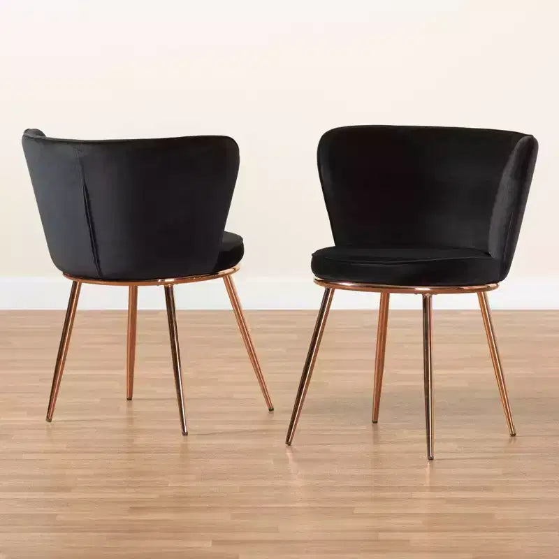 2pc Farah Velvet Fabric Upholstered Metal Dining Chair Set - Baxton Studio