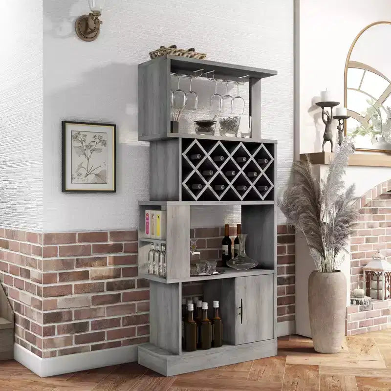 24/7 Shop At Home Wellster Wine Cabinet for 11 Wine Bottles and Stemware Rack