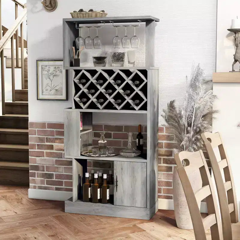 24/7 Shop At Home Wellster Wine Cabinet for 11 Wine Bottles and Stemware Rack