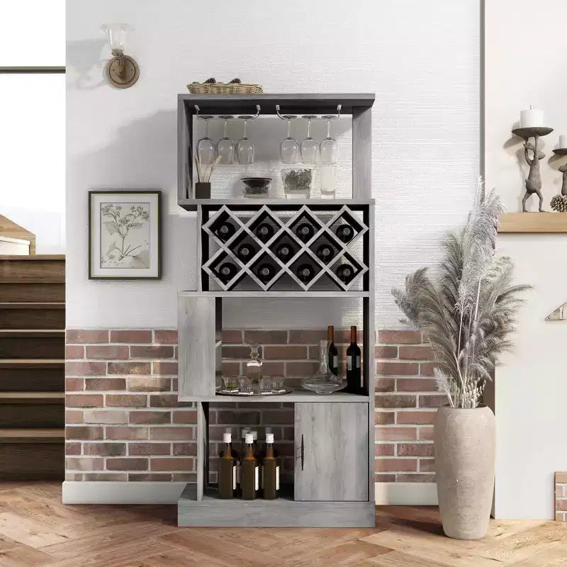 24/7 Shop At Home Wellster Wine Cabinet for 11 Wine Bottles and Stemware Rack