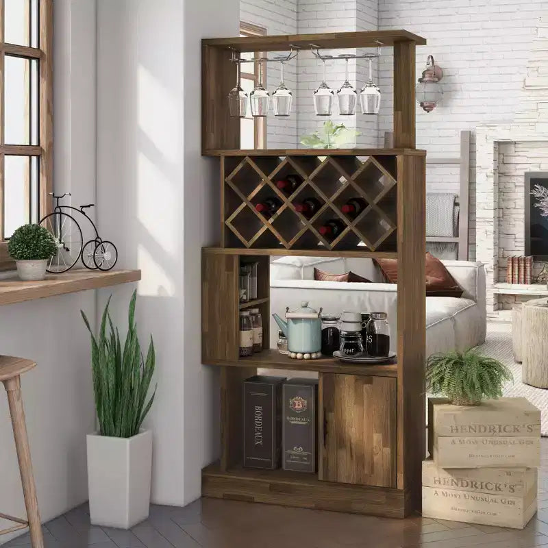 24/7 Shop At Home Wellster Wine Cabinet for 11 Wine Bottles and Stemware Rack