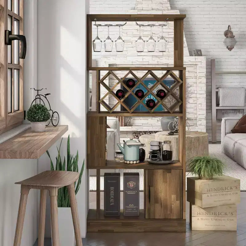24/7 Shop At Home Wellster Wine Cabinet for 11 Wine Bottles and Stemware Rack
