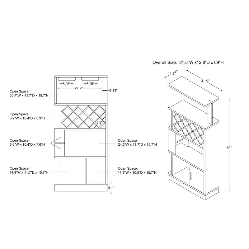 24/7 Shop At Home Wellster Wine Cabinet for 11 Wine Bottles and Stemware Rack