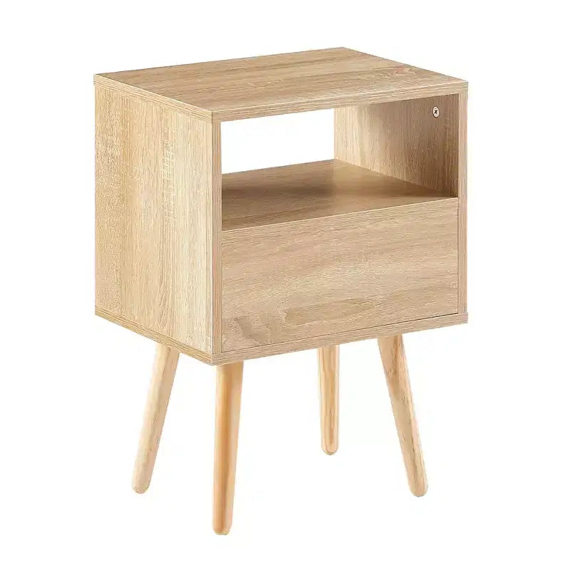 15.75 Rattan End table with Drawer and Solid Wood Legs, Modern Nightstand, Side Table for Living Roon, Bedroom-ModernLuxe