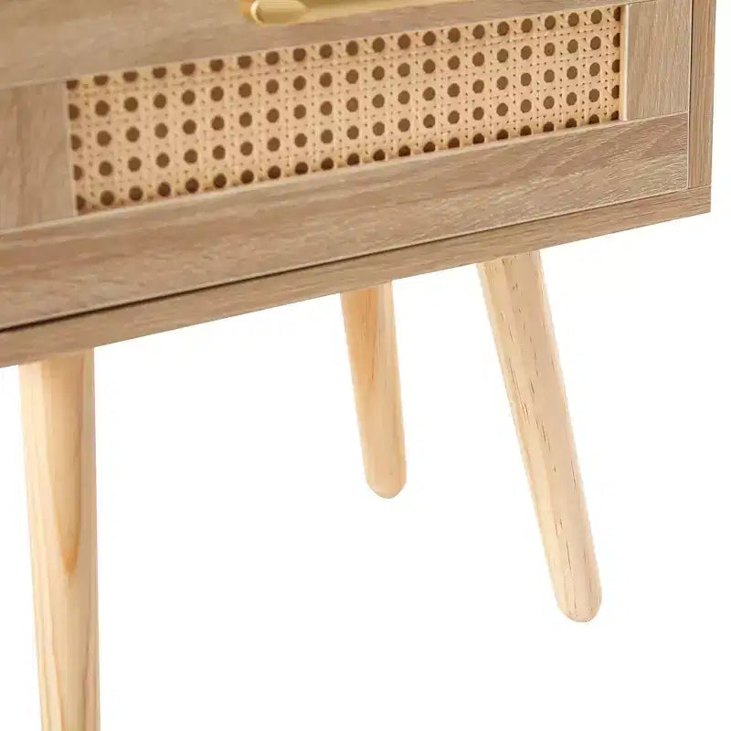 15.75 Rattan End table with Drawer and Solid Wood Legs, Modern Nightstand, Side Table for Living Roon, Bedroom-ModernLuxe