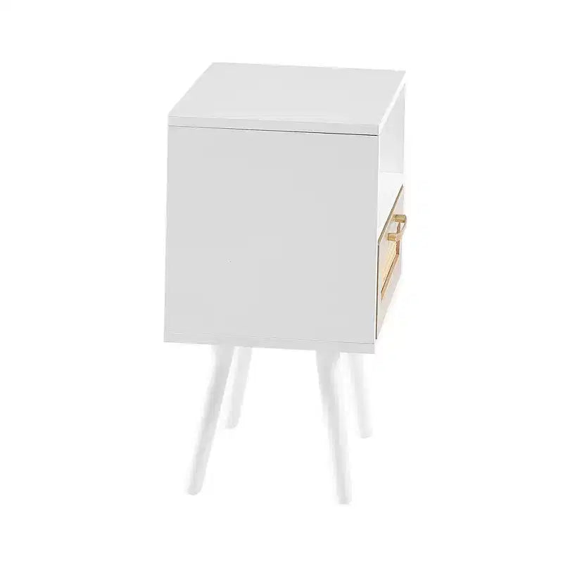 15.75 Rattan End table with Drawer and Solid Wood Legs, Modern Nightstand, Side Table for Living Roon, Bedroom-ModernLuxe