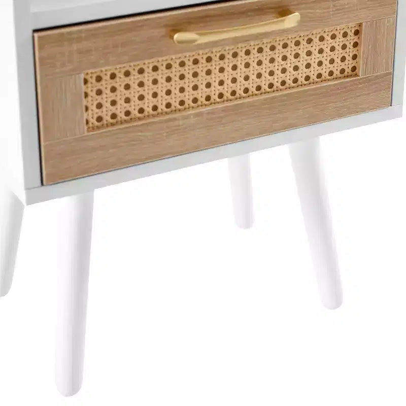 15.75 Rattan End table with Drawer and Solid Wood Legs, Modern Nightstand, Side Table for Living Roon, Bedroom-ModernLuxe