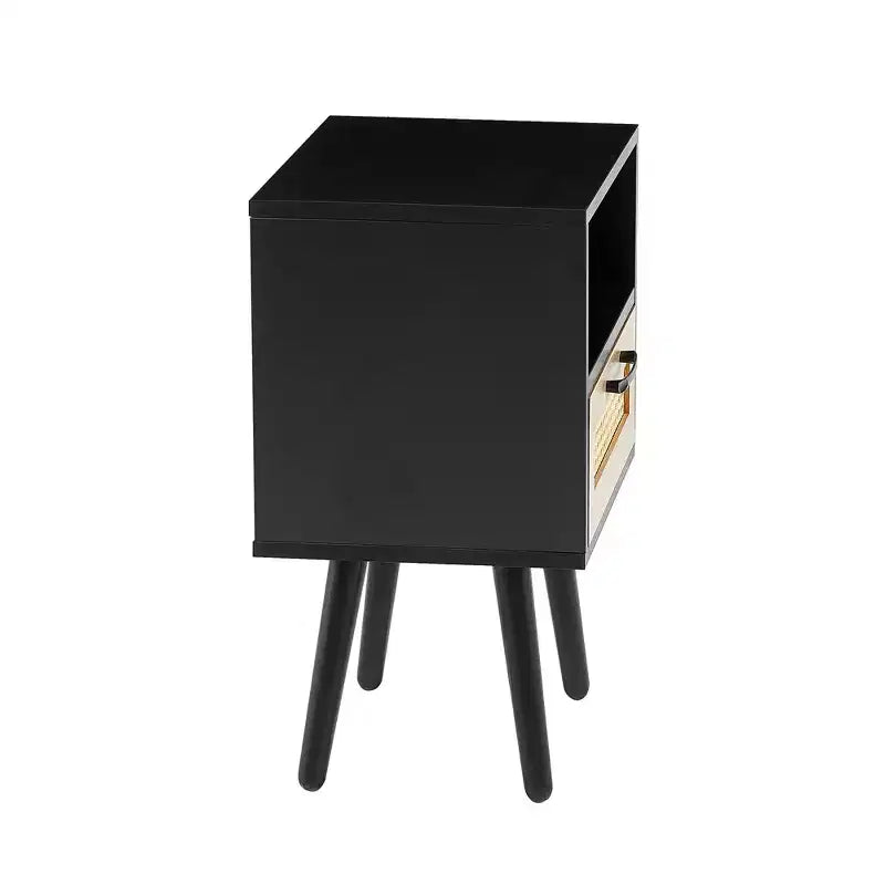 15.75 Rattan End table with Drawer and Solid Wood Legs, Modern Nightstand, Side Table for Living Roon, Bedroom-ModernLuxe